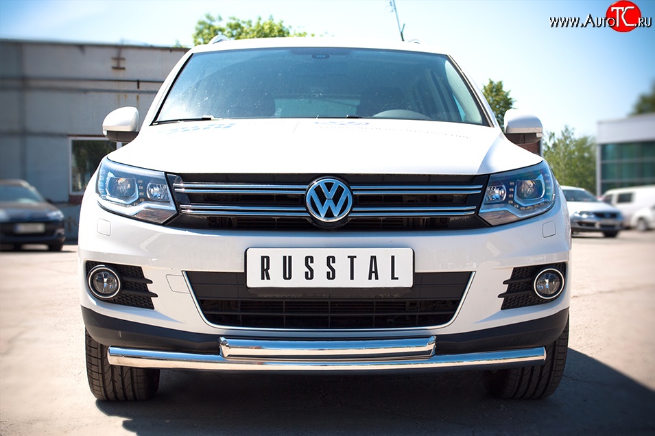 18 449 р. Защита переднего бампера (2 трубыØ63 мм, нержавейка) SLITKOFF Volkswagen Tiguan NF рестайлинг (2011-2017)  с доставкой в г. Майкоп