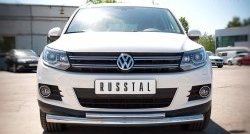 Защита переднего бампера (2 трубыØ76 и 42 мм, нержавейка) SLITKOFF Volkswagen Tiguan  NF (2011-2017) рестайлинг