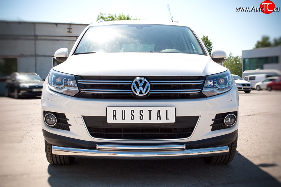 15 999 р. Защита переднего бампера (2 трубыØ76 и 42 мм, нержавейка) SLITKOFF Volkswagen Tiguan NF рестайлинг (2011-2017)  с доставкой в г. Майкоп