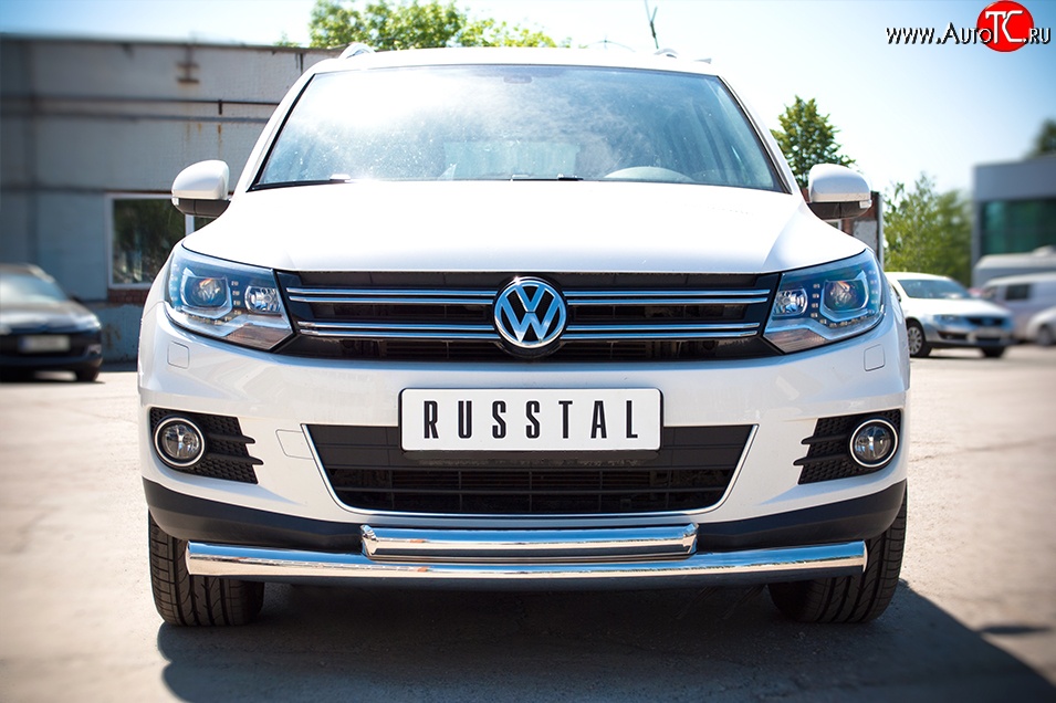 17 649 р. Защита переднего бампера (2 трубыØ76 и 63 мм, нержавейка, Sport & Style) SLITKOFF Volkswagen Tiguan NF рестайлинг (2011-2017)  с доставкой в г. Майкоп