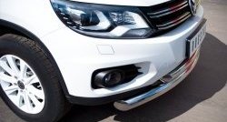 20 349 р. Защита переднего бампера (2 трубыØ76 и 63 мм, нержавейка, Track & Field) SLITKOFF Volkswagen Tiguan NF рестайлинг (2011-2017)  с доставкой в г. Майкоп. Увеличить фотографию 2