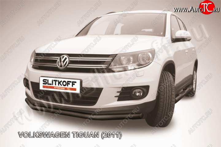 8 599 р. Защита переднего бампер Slitkoff  Volkswagen Tiguan  NF (2011-2017) рестайлинг (Цвет: серебристый)  с доставкой в г. Майкоп