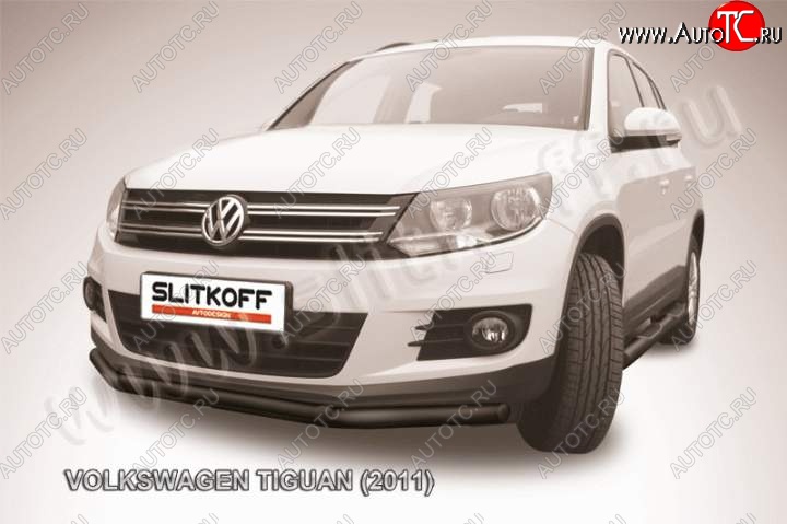 10 649 р. Защита переднего бампер Slitkoff  Volkswagen Tiguan  NF (2011-2017) рестайлинг (Цвет: серебристый)  с доставкой в г. Майкоп