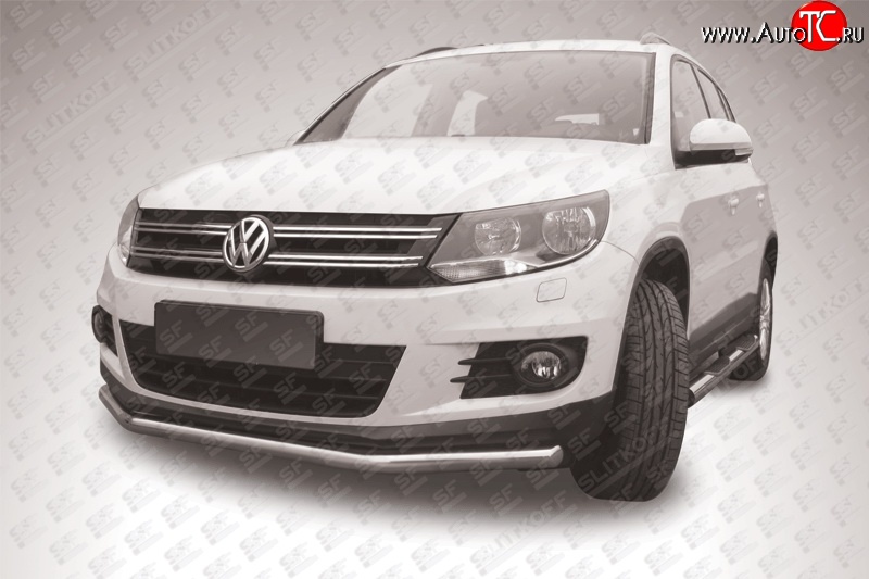 12 299 р. Одинарная защита переднего бампера из трубы диаметром 57 мм Slitkoff Volkswagen Tiguan NF рестайлинг (2011-2017) (Цвет: нержавеющая полированная сталь)  с доставкой в г. Майкоп