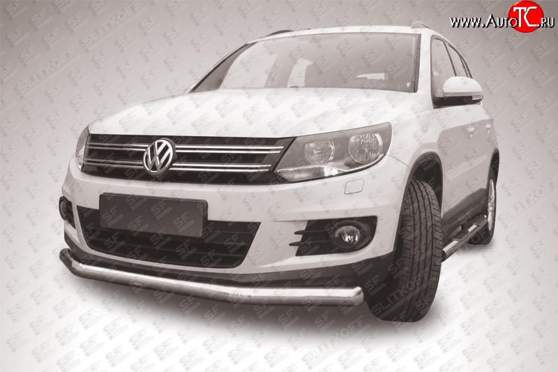 12 999 р. Одинарная защита переднего бампера диаметром 76 мм Slitkoff Volkswagen Tiguan NF рестайлинг (2011-2017) (Цвет: нержавеющая полированная сталь)  с доставкой в г. Майкоп
