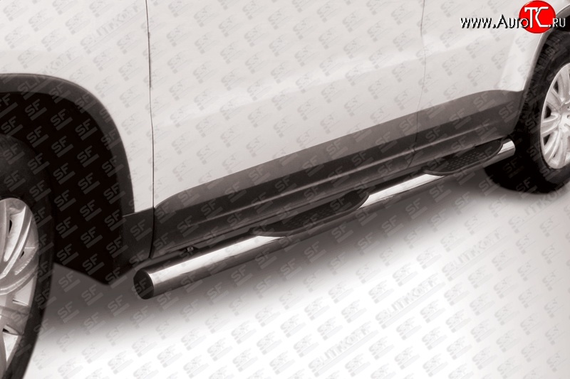 18 599 р. Защита порогов из трубы d76 мм с пластиковыми вставками для ног Slitkoff Volkswagen Tiguan NF рестайлинг (2011-2017) (Цвет: нержавеющая полированная сталь)  с доставкой в г. Майкоп