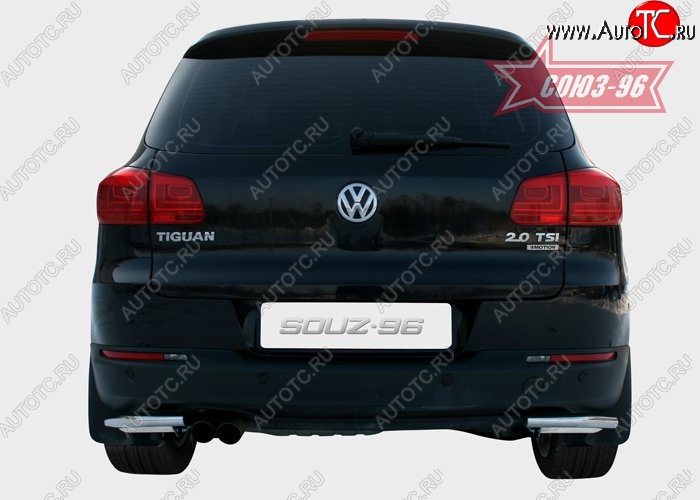 12 779 р. Защита заднего бампера из боковых уголков Souz-96 (d42) Volkswagen Tiguan NF рестайлинг (2011-2017)  с доставкой в г. Майкоп