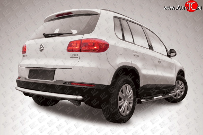 11 499 р. Защита заднего бампера из трубы диаметром 57 мм Slitkoff  Volkswagen Tiguan  NF (2011-2017) рестайлинг (Цвет: нержавеющая полированная сталь)  с доставкой в г. Майкоп
