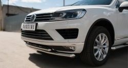 26 099 р. Защита переднего бампера (2 трубыØ63 и 42 мм, нержавейка) SLITKOFF  Volkswagen Touareg  NF (2014-2018) рестайлинг  с доставкой в г. Майкоп. Увеличить фотографию 2