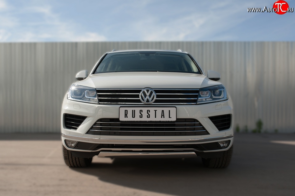 13 999 р. Защита переднего бампера (Ø75х42 мм, нержавейка) Russtal Volkswagen Touareg NF рестайлинг (2014-2018)  с доставкой в г. Майкоп