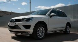 21 749 р. Защита порогов с пластиковыми вставками для ног из круглой трубы диаметром 76 мм Russtal Volkswagen Touareg NF рестайлинг (2014-2018)  с доставкой в г. Майкоп. Увеличить фотографию 5