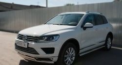 21 099 р. Защита порогов с круглыми вставками для ног из овальной трубы диаметром 120x60 мм Russtal Volkswagen Touareg NF рестайлинг (2014-2018)  с доставкой в г. Майкоп. Увеличить фотографию 3