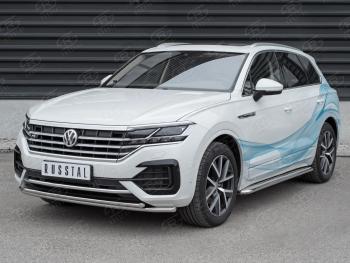 20 999 р. Защита переднего бампера (2 трубы Ø42, нержавейка, NOT 2.0 TSI)  Volkswagen Touareg  CR (2018-2025)  с доставкой в г. Майкоп. Увеличить фотографию 2