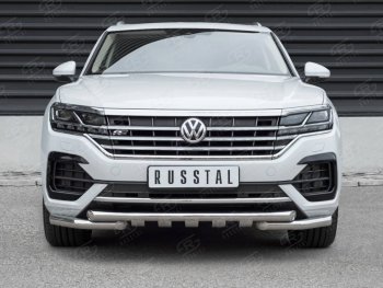 30 649 р. Защита переднего бампера (2 трубы Ø63 с клыками, нержавейка not 2.0 tsi) SLITKOFF  Volkswagen Touareg  CR (2018-2025)  с доставкой в г. Майкоп. Увеличить фотографию 2