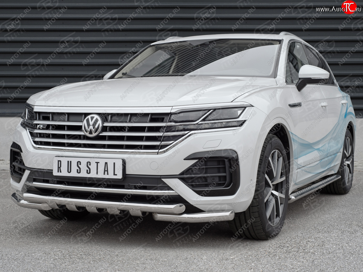 30 649 р. Защита переднего бампера (2 трубы Ø63 с клыками, нержавейка not 2.0 tsi) SLITKOFF  Volkswagen Touareg  CR (2018-2025)  с доставкой в г. Майкоп