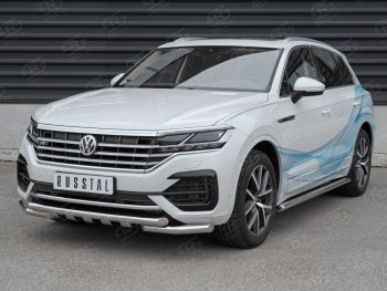 30 649 р. Защита переднего бампера (2 трубы Ø63 с клыками, нержавейка not 2.0 tsi) SLITKOFF  Volkswagen Touareg  CR (2018-2025)  с доставкой в г. Майкоп. Увеличить фотографию 3