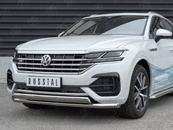 Защита переднего бампера (2 трубы Ø63 и 75х42 мм, нержавейка) SLITKOFF Volkswagen Touareg  CR (2018-2025)
