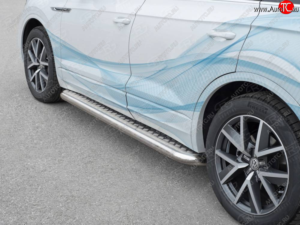 22 999 р. Пороги SLITKOFF d42 с листом Volkswagen Touareg CR (2018-2025) (лист алюминий, проф. сталь)  с доставкой в г. Майкоп