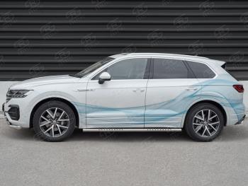 19 399 р. Защита порогов (Ø120х60 мм с проступью, нержавейка) Russtal Volkswagen Touareg CR (2018-2025)  с доставкой в г. Майкоп. Увеличить фотографию 3