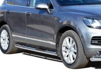 Защита порогов ТехноСфера (Техно Сфера) (нержавейка, с проступью, d76 mm) Volkswagen Touareg  NF (2010-2018) дорестайлинг, рестайлинг
