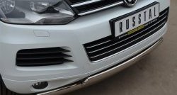 16 849 р. Защита переднего бампера (2 трубыØ75х42 мм, нержавейка) Russtal Volkswagen Touareg NF дорестайлинг (2010-2014)  с доставкой в г. Майкоп. Увеличить фотографию 2