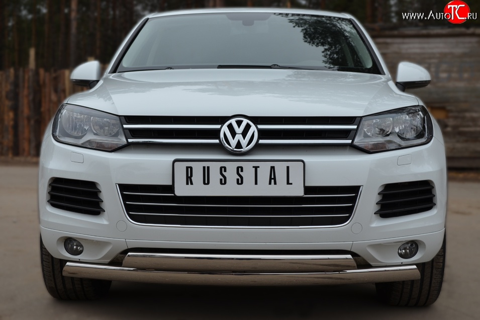 16 849 р. Защита переднего бампера (2 трубыØ75х42 мм, нержавейка) Russtal Volkswagen Touareg NF дорестайлинг (2010-2014)  с доставкой в г. Майкоп