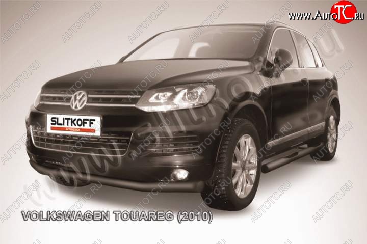 12 549 р. Защита переднего бампер Slitkoff  Volkswagen Touareg  NF (2010-2014) дорестайлинг (Цвет: серебристый)  с доставкой в г. Майкоп