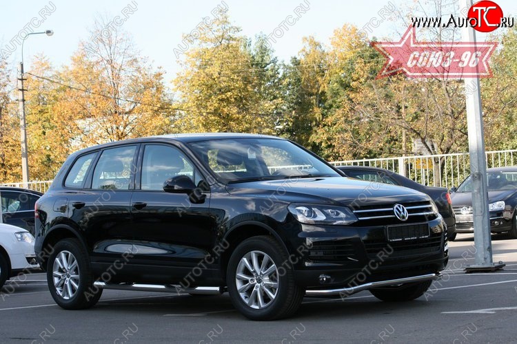 13 445 р. Защита переднего бампера одинарная Souz-96 (d60) Volkswagen Touareg NF дорестайлинг (2010-2014)  с доставкой в г. Майкоп