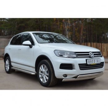 35 549 р. Широкая защита порогов с трубой d42 мм SLITKOFF v3 Volkswagen Touareg NF дорестайлинг (2010-2014)  с доставкой в г. Майкоп. Увеличить фотографию 2