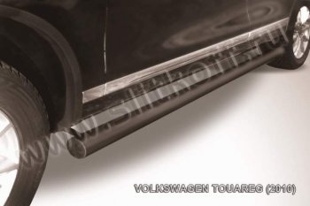 Защита порогов (Ø76 мм, с полимерным покрытием) Slitkoff Volkswagen Touareg  NF (2010-2014) дорестайлинг (Цвет: серебристый)