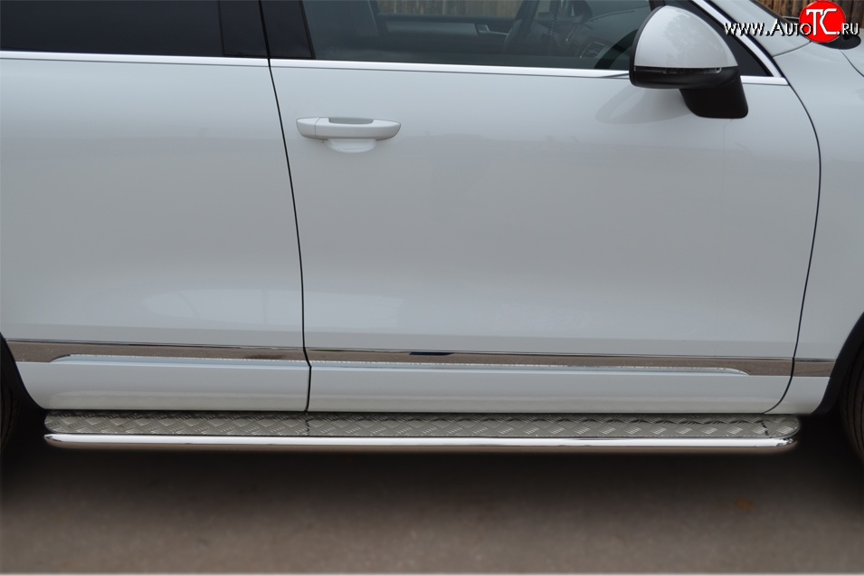 24 649 р. Широкая защита порогов SLITKOFF Volkswagen Touareg NF дорестайлинг (2010-2014)  с доставкой в г. Майкоп