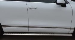 51 899 р. Защита порогов с круглыми вставками для ног из овальной трубы диаметром 120x60 мм SLITKOFF Volkswagen Touareg NF дорестайлинг (2010-2014)  с доставкой в г. Майкоп. Увеличить фотографию 2