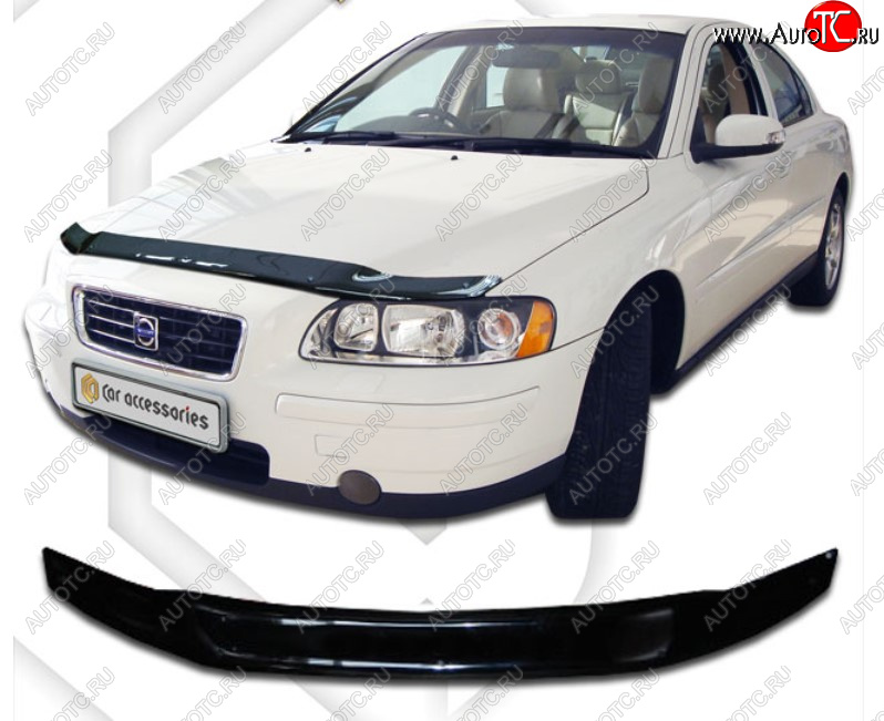 1 999 р. Дефлектор капота CA Plastic  Volvo S60  RS,RH седан (2000-2010) дорестайлинг, рестайлинг (Classic черный, Без надписи)  с доставкой в г. Майкоп