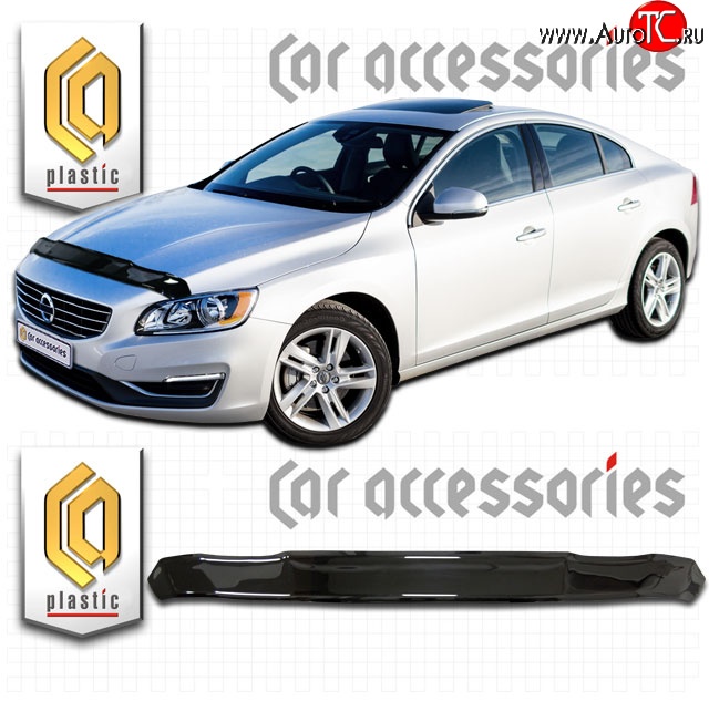 1 899 р. Дефлектор капота CA Plastic  Volvo S60  FS седан (2013-2018) рестайлинг (Classic черный, Без надписи)  с доставкой в г. Майкоп
