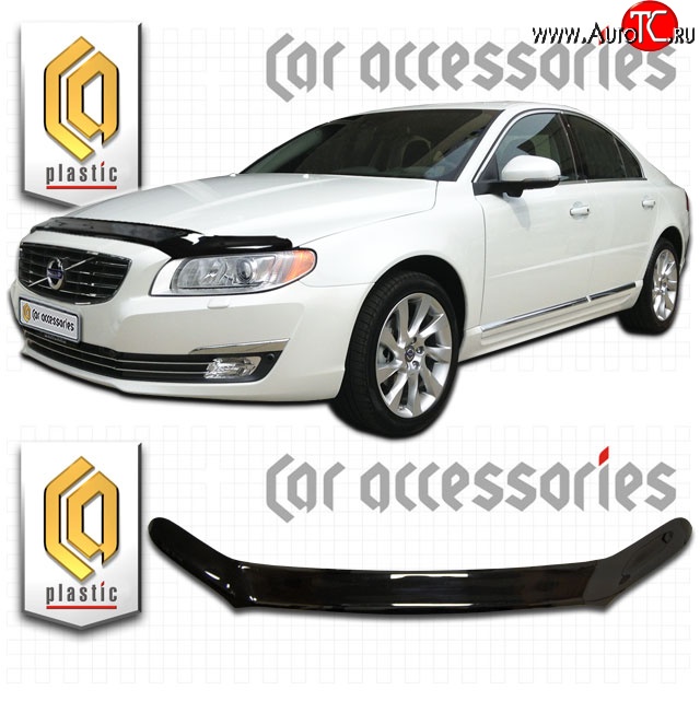2 079 р. Дефлектор капота CA Plastic  Volvo S80  AS40,AS70, AS90 (2013-2016) седан 2-ой рестайлинг (Classic черный, Без надписи)  с доставкой в г. Майкоп