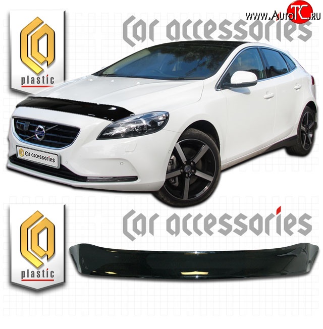 1 999 р. Дефлектор капота CA Plastic  Volvo V40  хэтчбэк (2012-2020) дорестайлинг, рестайлинг (Classic черный, Без надписи)  с доставкой в г. Майкоп