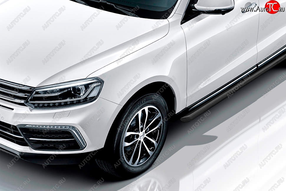 10 599 р. Защита порогов Slitkoff (d57 мм)  Zotye Coupa  B11F (2019-2021) (Сталь с полимерным покрытием. Цвет: чёрный)  с доставкой в г. Майкоп
