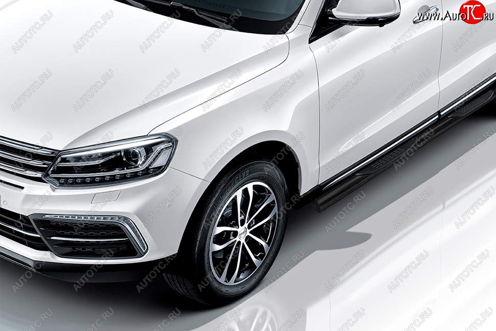 13 429 р. Защита порогов Slitkoff (d76 мм, с проступями)  Zotye Coupa  B11F (2019-2021) (Сталь с полимерным покрытием. Цвет: чёрный)  с доставкой в г. Майкоп