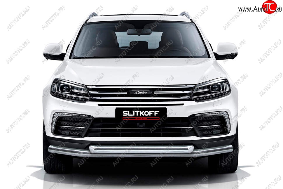 13 899 р. Защита переднего бампера Slitkoff (двойная, d57/57)  Zotye Coupa  B11F (2019-2021) (Нержавейка, Полированная)  с доставкой в г. Майкоп