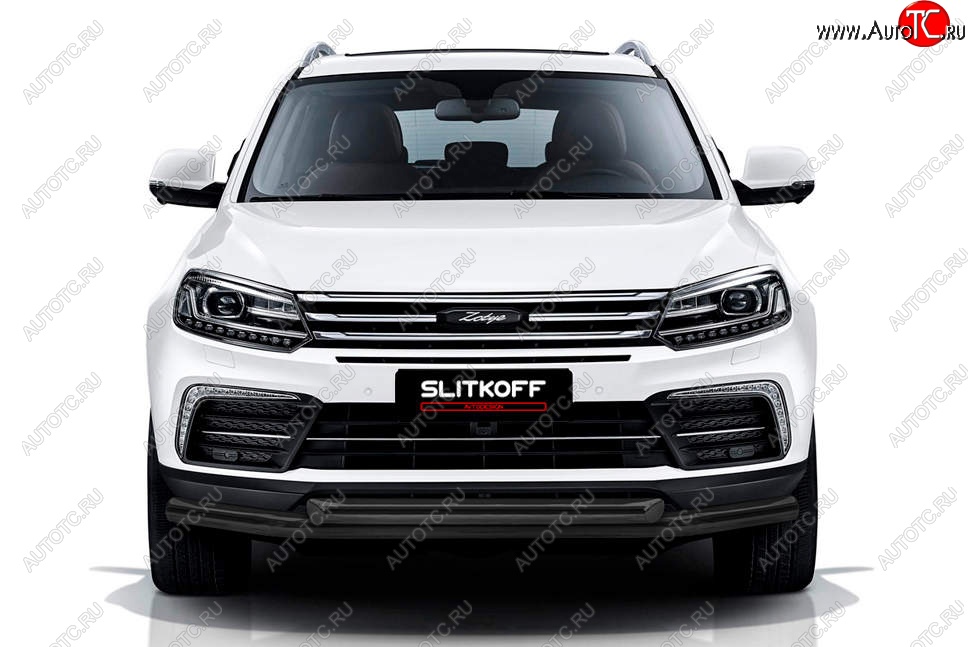 12 699 р. Защита переднего бампера Slitkoff (двойная, d57/57)  Zotye Coupa  B11F (2019-2021) (Сталь с полимерным покрытием. Цвет: чёрный)  с доставкой в г. Майкоп