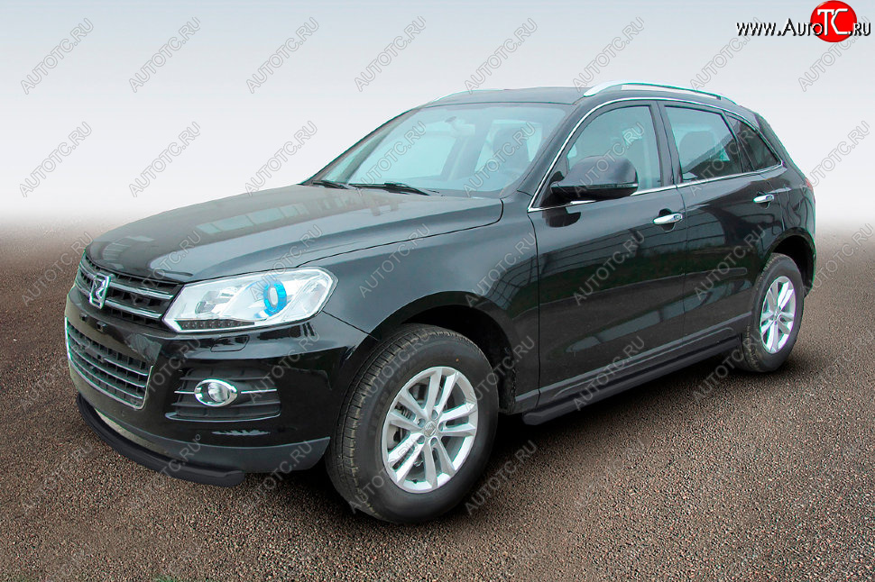 10 599 р. Защита порогов Slitkoff (Ø57 мм)  Zotye T600 (2014-2021) (Сталь с полимерным покрытием в цвет: черный)  с доставкой в г. Майкоп