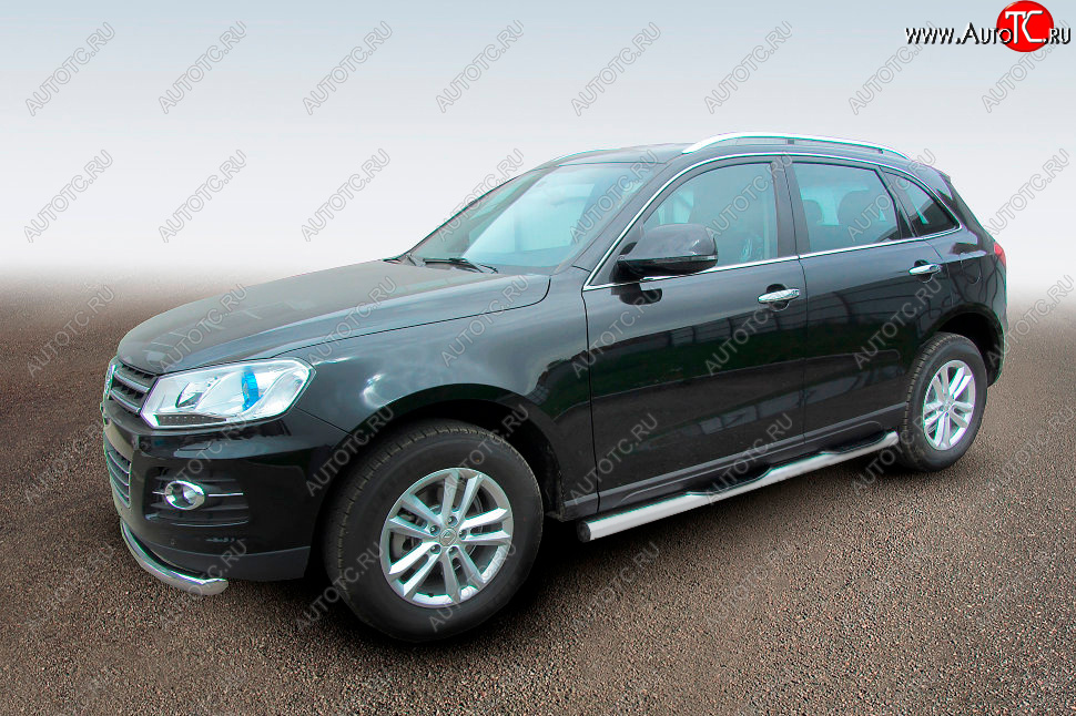 12 499 р. Защита порогов Slitkoff (Ø76 мм, с проступями)  Zotye T600 (2014-2021) (Сталь полимерным покрытием в цвет: серебристый)  с доставкой в г. Майкоп