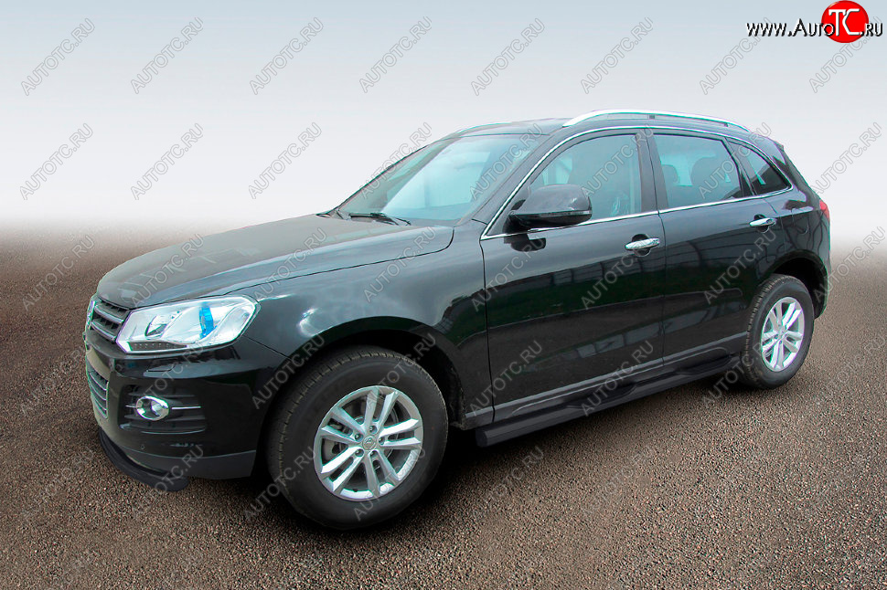 13 429 р. Защита порогов Slitkoff (Ø76 мм, с проступями)  Zotye T600 (2014-2021) (Сталь с полимерным покрытием в цвет: черный)  с доставкой в г. Майкоп
